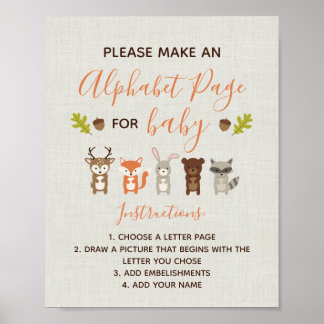 Woodland Baby Shower Sign - Alphabet Page Poster