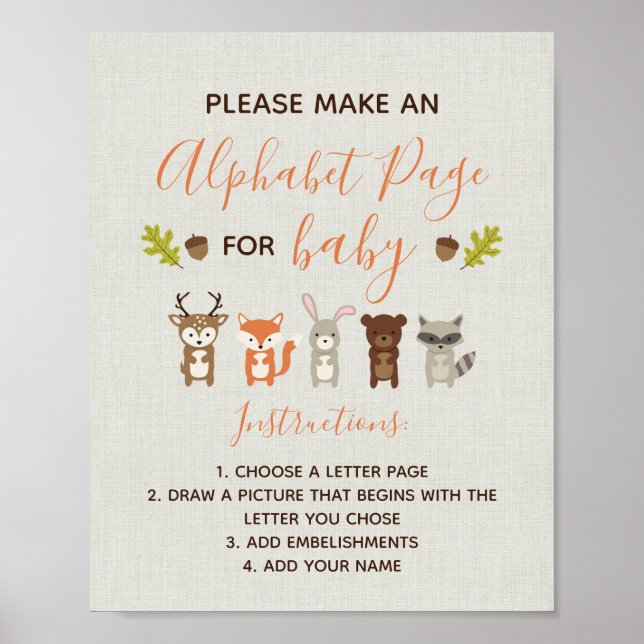 Woodland Baby Shower Sign - Alphabet Page Poster (Framsidan)