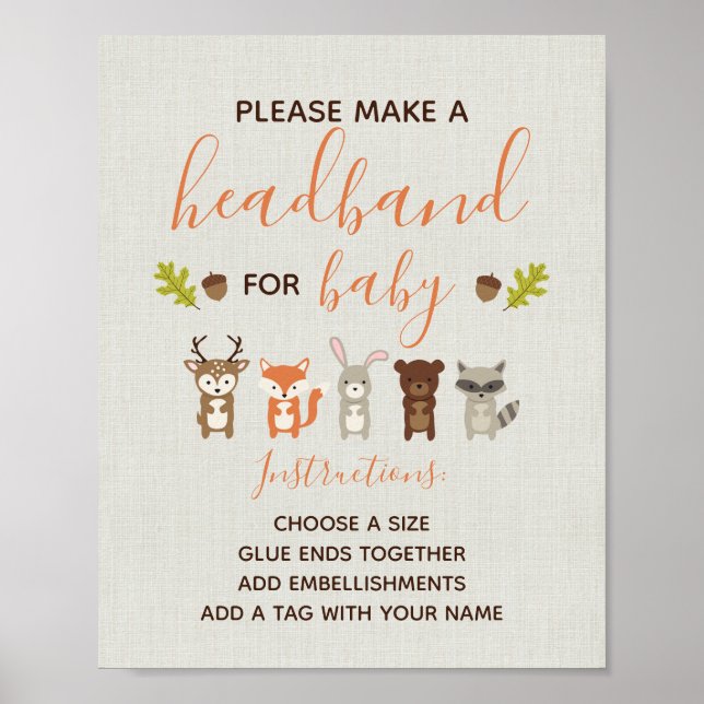 Woodland Baby Shower Sign - Headband Station Poster (Framsidan)