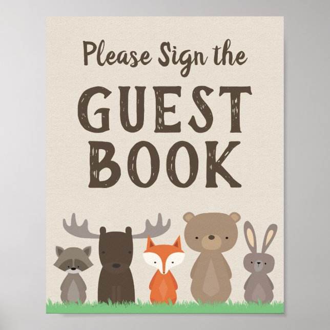Woodland Baby Shower signerar Guest Bok-signalen Poster (Framsidan)