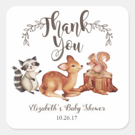 Woodland Baby Shower Sticker Fyrkantigt Klistermärke