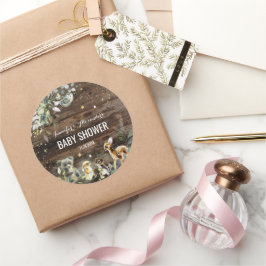 Woodland Baby Shower Sticker Runt Klistermärke