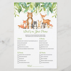 Woodland Baby Shower What's on your Mobil Game