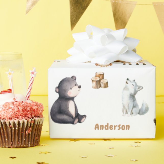 Woodland Baby Shower White Giftwrapping Paper Presentpapper (Födelsedagsfest)
