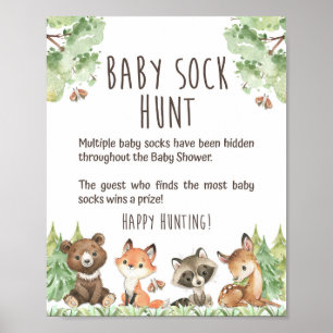 Woodland Baby Sock Hunt Shower Game Sign Poster