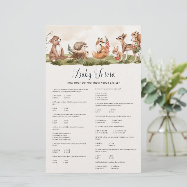 Woodland Baby Trivia Baby Shower Game (Stående Fram)
