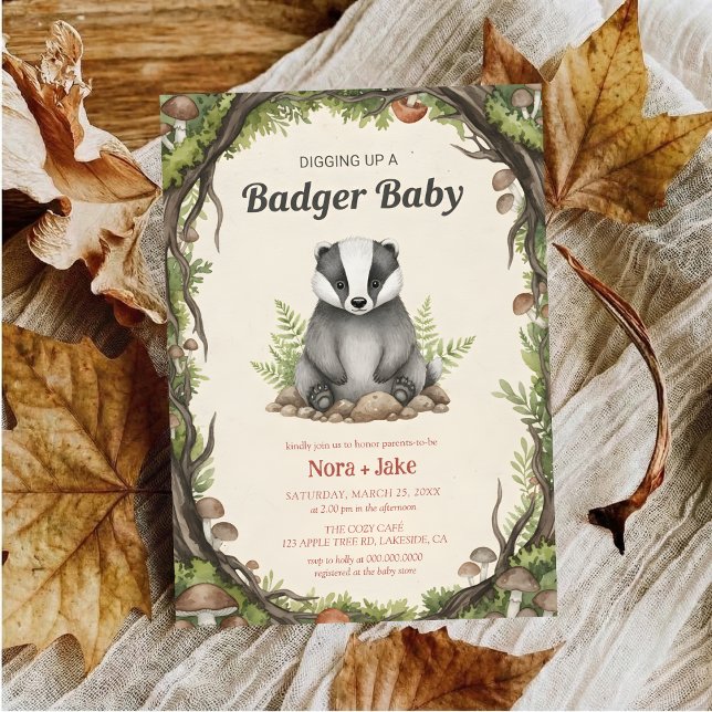 Woodland badger baby shower inbjudningar (Skapare uppladdad)
