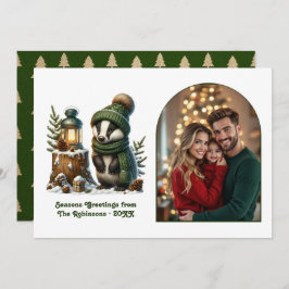 Woodland Badger Cozy Forest Christmas Magic Photo Julkort