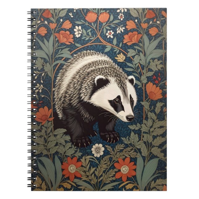 Woodland Badger William Morris Inspired Anteckningsbok (Framsidan)