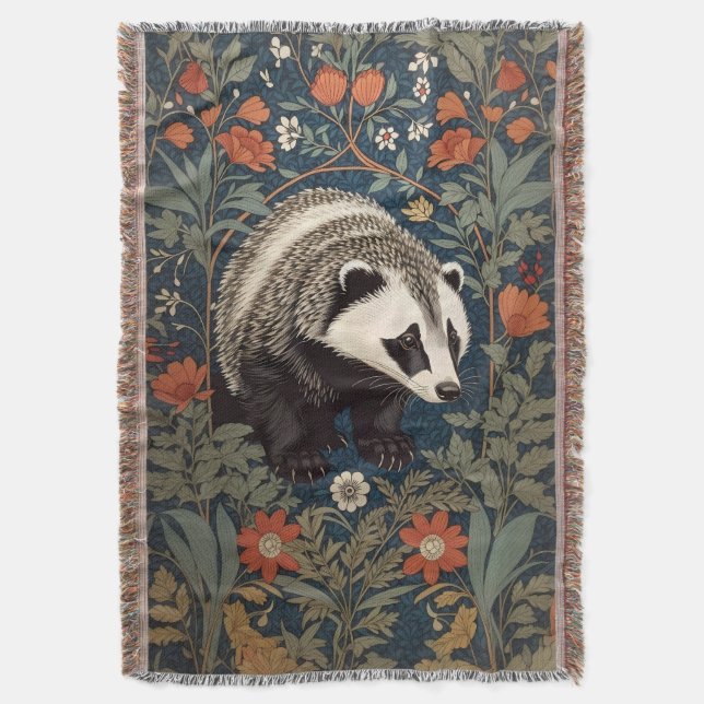 Woodland Badger William Morris Inspired Filt (Framsidan Vertikal)