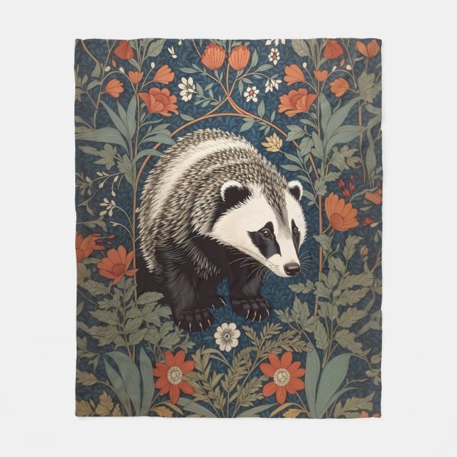 Woodland Badger William Morris Inspired Fleecefilt (Framsidan)