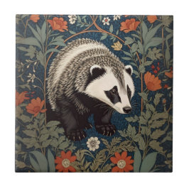 Woodland Badger William Morris Inspired Kakelplatta