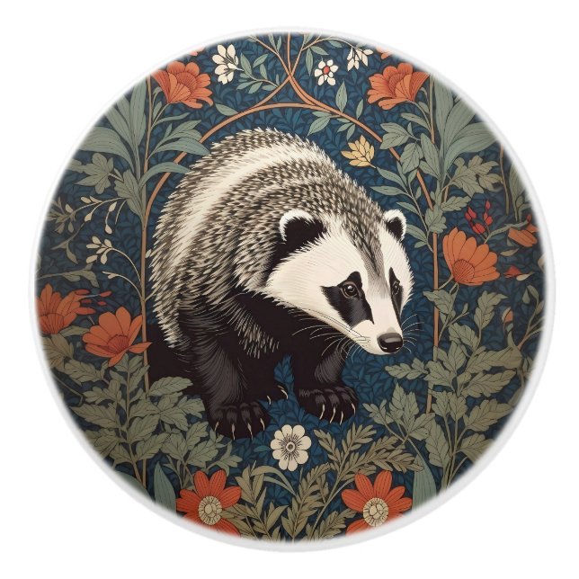 Woodland Badger William Morris Inspired Knopp (Framsidan)