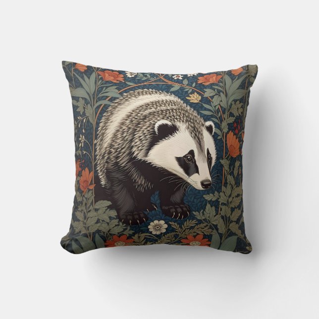 Woodland Badger William Morris Inspired Kudde (Framsida)
