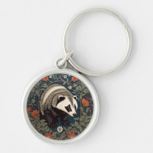 Woodland Badger William Morris Inspired Rund Silverfärgad Nyckelring