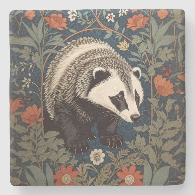 Woodland Badger William Morris Inspired Stenunderlägg (Framsidan)