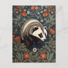 Woodland Badger William Morris Inspired Vykort