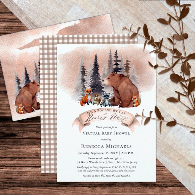 Woodland Barly Wait Virtuell Boy Baby Shower Inbjudningar (Skapare uppladdad)