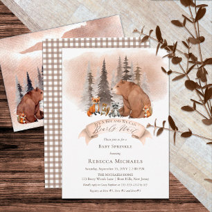 Woodland Bear Animal Barly Wait Boy Baby Sprinkle Inbjudningar