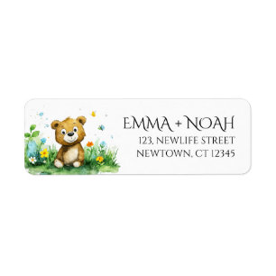 Woodland Bear Baby Shower Return-adressetikett Returadress Etikett