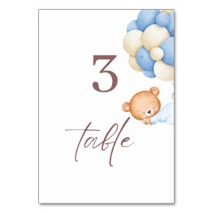 Woodland Bear Balloons Boy 1st Birthday Bordsnummer