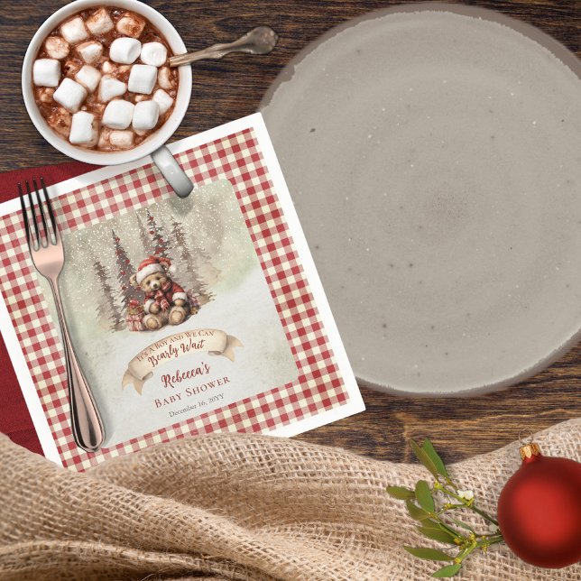 Woodland Bear Barly Wait Helgdag Boy Baby Shower Pappersservett ("It's A Boy and We Can Bearly Wait" Baby Shower rustic woodland Christmas holiday design)