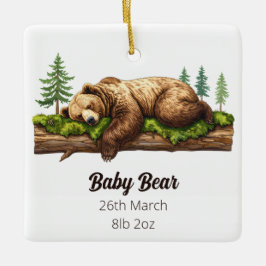 Woodland Bear Birth Stats Baby Första jul Julgransprydnad Keramik