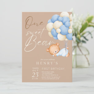 Woodland Bear Boy 1st Birthday Party Pastel Inbjudningar