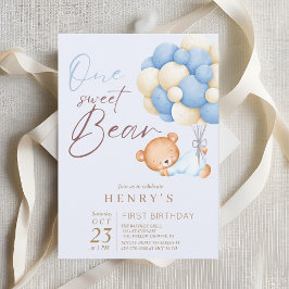 Woodland Bear Boy 1st Birthday Party Pastel Inbjudningar