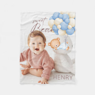 Woodland Bear Boy 1st Birthday Party Pastel Photo Fleecefilt