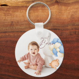 Woodland Bear Boy 1st Birthday Party Pastel Photo Nyckelring