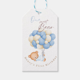 Woodland Bear Boy 1st Birthday Party Pastel Presentetikett