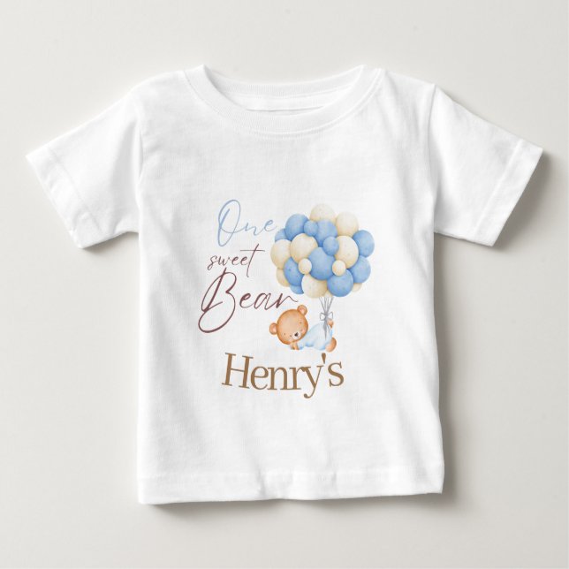 Woodland Bear Boy 1st Birthday Party Pastel T Shirt (Framsida)