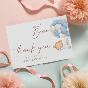 Woodland Bear Boy 1st Birthday Party Pastel Tack Kort