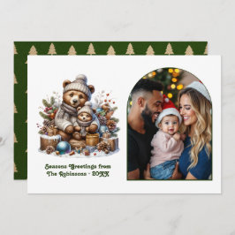 Woodland Bear Cub Family Cozy Forest Christmas Julkort