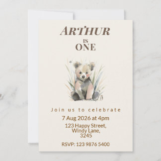 Woodland Bear First Birthday Invitation Inbjudningar