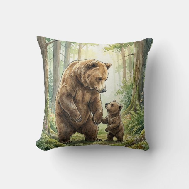 Woodland Bear Mama & Baby Kids Throw Pillow Kudde (Framsida)