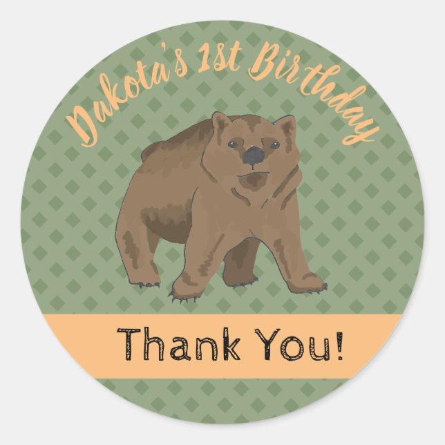 Woodland Bear Unge Tack Runt Klistermärke (Framsida)