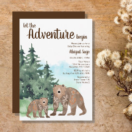 Woodland Bears Äventyr Neutralt Baby Shower Inbjudningar