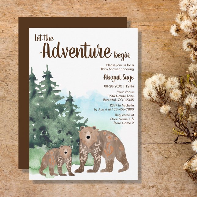 Woodland Bears Äventyr Neutralt Baby Shower Inbjudningar (Skapare uppladdad)