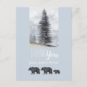 Woodland Bears Baby Shower Tack Blue Grått Vykort