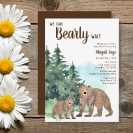 Woodland Bears Neutralt Barly Wait Baby Shower Inbjudningar