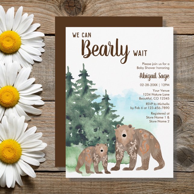 Woodland Bears Neutralt Barly Wait Baby Shower Inbjudningar (Skapare uppladdad)