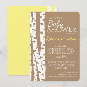Woodland Birch Träd Rustic Baby Shower Inbjudningar