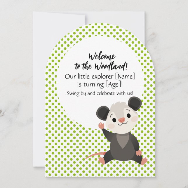 Woodland Birthday Invitation – Cute Opossum  Inbjudningar (Framsida)