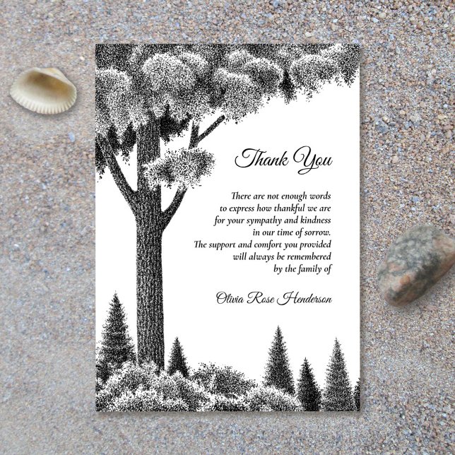 Woodland Black Bereavement Funeral Tackyou Card Tack Kort (Skapare uppladdad)