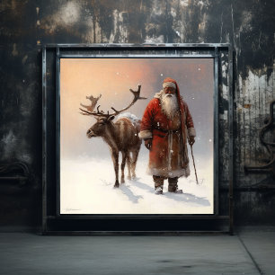 Woodland Black Santa & Reindeer i Quiet Solitude Poster