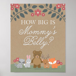 Woodland Blommigt Baby Shower Mamma Belly Game Poster