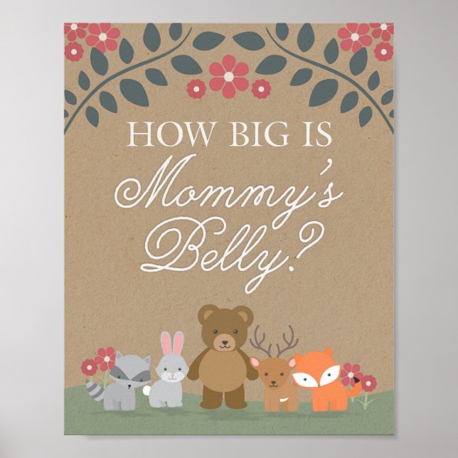 Woodland Blommigt Baby Shower Mamma Belly Game Poster (Framsidan)