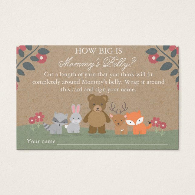Woodland Blommigt Baby Shower Mamma Belly Game Visitkort (Framsida)